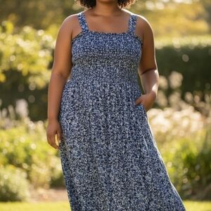 Elegant Blue Floral Women's Dress